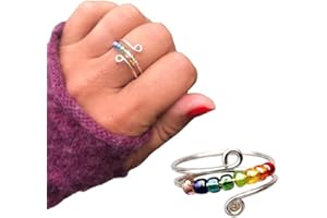 BEAUTYBIGBANG Regenbogen Perlen Zappel Ring Anti Anxiety Rainbow Bead Fingertip Ring zu meiner Tochter vertreibe Ihre Angst Öffnung verstellbar Bunte Perlen Spinning-Angst-Ring Schmuck Geschenk für Mädchen