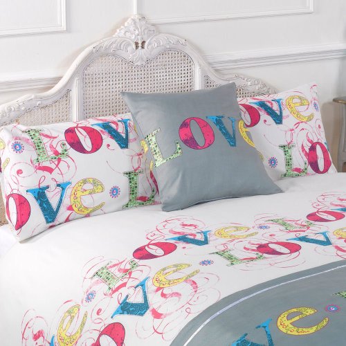 Love Lovely Multi King Size 5pc Bed In A Bag Duvet Cover Bedding Set: 1 x Duvet Cover, 2 x Pillowcases, 1 x Cushion Cover, 1 x Quilted Bed Runner