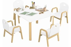 FirFurd Tavolino Bambini con 4 sedie,Tavolo e Sedie per Bambini Gioco Tavolino con 4 Sgabelli,Tavolo Multiattivita per Bambini con sedie, per camerette,sala giochi Bianco