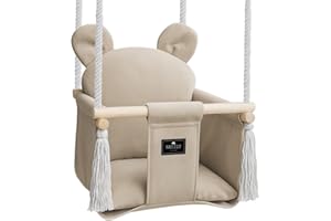 ‎NATILU NATILU® Babyschaukel Indoor Outdoor | Bär Light Beige Velvet | Babyschaukel | Baby schaukel Indoor | Kinderschaukel aus Holz | Holzschaukel für Kinder | Schaukeln für türrahmen
