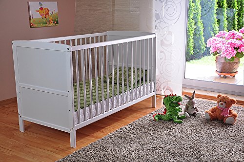 COT BED/JUNIOR BED IN LUXURY WHITE FINISH WITH FREE MATTRESS (140 x 70cm)