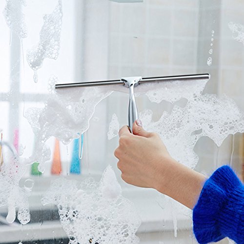 Cusfull Edelstahl Fensterwischer Duschabzieher mit Saugnapf zum Aufhängen für Glas Spiegel Fliese Reinigen 25×17,5 cm - 7