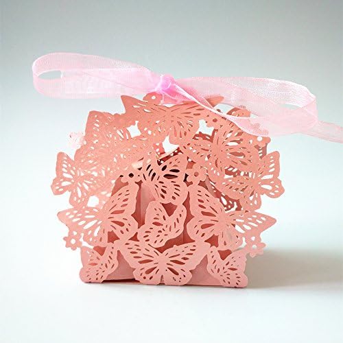Mobengo 50pcs Butterfly Party Wedding Favor Box Birthday Shower Party Candy Boxes Bombonera (Pink)