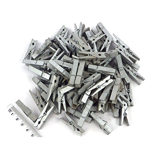 100 kleine mini Dekoklammern Klammern Holz Wäscheklammern Miniklammern Holzklammern natur Silber Gold (Silber-35mm) - 2