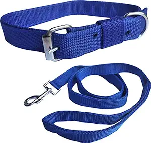 Pedigone Blue Color 1 inch Dog Collar Belt 1.5m-2m lengthy Dog Collar & Leash for All Type of Breed Dogs.