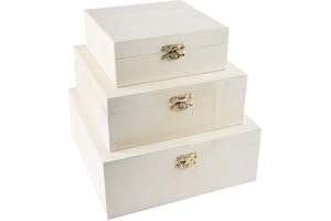 IDEEN MIT HERZ Ideas con corazón Caja de madera con tapa juego de 3 unidades pequeño con cierre de metal 3 tamaños diferentes 20 x 20 x 8 cm 17 x 17 x 65 cm y 138 x 138 x 52 cm para manualidades y pintar DIY