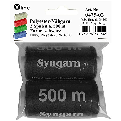 2 Spulen a. 500 m Nähgarn / Syngarn schwarz, Garn Nähfaden Polyester für die Nähmaschine , 0475-02
