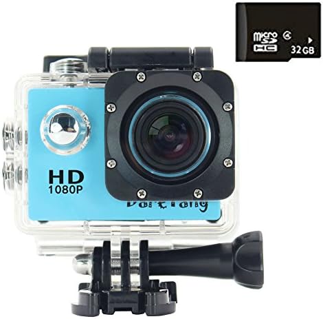 DareTang 1080P Waterproof Action Camera DV 12MP HD DVR Camcorder 170° Wide-Angle Lens + Variety of Stands/Mounts/Casing for Skiing, Snowboarding, Surfing, Hiking, Climbing, Extreme Sports (Blue)