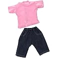 UJEAVETTE Dollhouse Accessories Casual Pink Short Sleeve T-Shirt and Jeans Suit for 18'' Doll