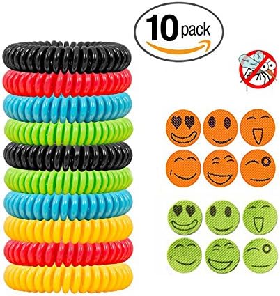 PREMIUM Mosquito Repellent Bracelets, Ecjiuyi 10 Pack and 12 Patch All Natural Waterproof Bug Insect Protection up to 300 Hours No Deet Pest Control for Kids and Adults