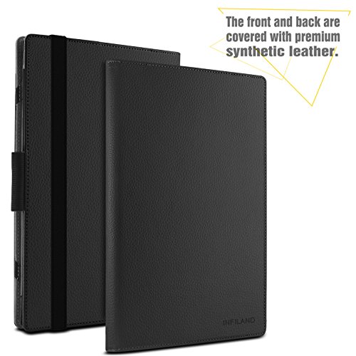 Lenovo Yoga Book Hülle Case, Infiland Slim Fit Folio PU-lederne dünne Kunstleder Schutzhülle Cover Tasche für Lenovo Yoga Book 25,65cm (10,1 Zoll Full HD) 2-in-1 Tablet PC(mit Auto Schlaf / Wach Funktion, Tablet und Tastatur sind nicht entgehaltet)(Schwarz) - 2