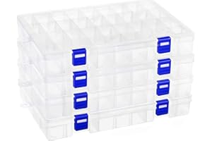 Qualsen Plastik Aufbewahrungsbox Einstellbar Fächer Sortimentskasten Schmuckschatulle Werkzeugcontainer (Transparent x 4 (34 Gitter))