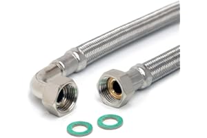 H2O-Flex® Schlauchfritze DN13 Panzerschlauch 1/2"ÜM x 1/2"ÜM 90° Bogen mit Trinkwasserzulassung | Flexibler Verbindungsschlauch | Flexschlauch mit Edelstahlumflechtung | Verlängerungsschlauch mit Überwurfmuttern