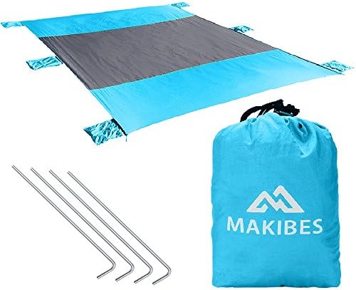 Beach Blanket, Makibes 7' x 9' Portable Lightweight Sandproof Compact Camping Mat Pocket Blanket for Outdoor Travel Hiking Camping Picnic Festivals