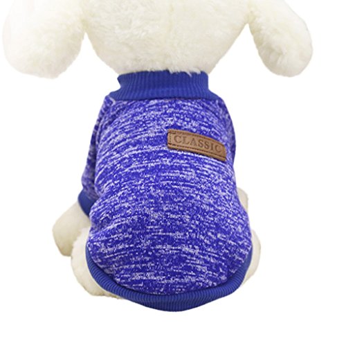 Tongshi 8 color perro mascota cachorro clásico suéter polar suéter ropa caliente suéter de invierno (L, Azul marino)