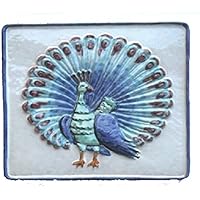 CERAMICA VIETRESE ARTISTICA ITALIANA DIPINTA A MANO, PANNELLO DA PARETE "PAVONE"; ALTEZZA CM. 18, LARGHEZZA CM. 18.