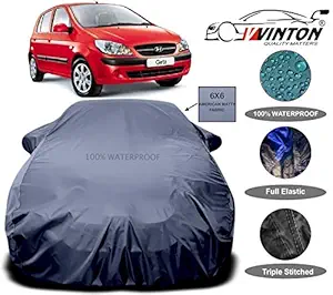 V VINTON Prime Quality 6X6 Imported Fabric Car Cover for Hyundai Getz with Ultra Surface Body Protection (Grey Look)