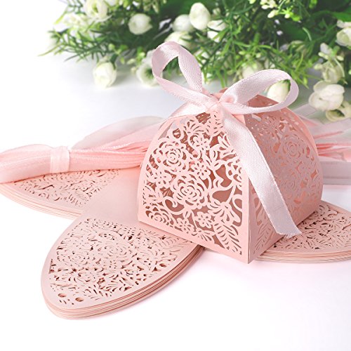 25 x Pink Laser Cut Hochzeit Taufe Gastgeschenk Geschenkbox Kartonage Schachtel Bonboniere Box Hochzeit Dekoration Hochzeitsdeko Tischdeko - 2