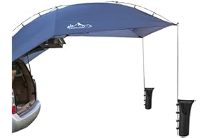 TentHome Auto Heckklappen Zelt Markise Sonnensegel für Wohnwagen Wohnmobil Zeltplanen Tragbare Sonenndach Leichte Camping Heckzelt Shelter mit 2 St. Sandsäcke, grau