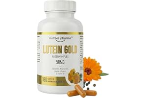 Lutein 50mg mit Zeaxanthin, Beta Carotin, Vitamin A & B2, Piperin | 180 Kapseln | Augengesundheit & Blaulicht-Schutz | Gentechnik- & glutenfrei | von nutrive pharma