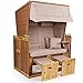 Produktbild Sanzaro Strandkorb XL120 cm Deluxe Zweisitzer aus Holz und Poly-Rattan Sylt Ostsee Volllieger inkl. 4 x Kissen klappbare Rückenlehne 2 Beige Unifarben