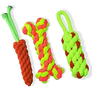Doggos Tail Cotton Rope Toys for Dogs, Puppy Chew Teething Rope Toy & Cleaning Training Dog Toy for Dogs & Puppies (Combo of 3)