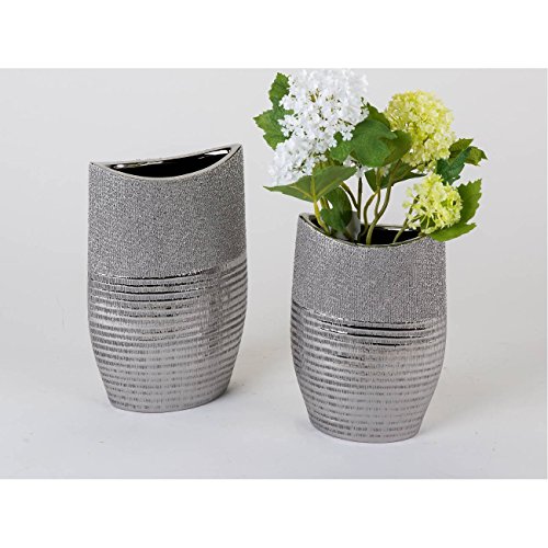 Moderne Deko Vase Blumenvase aus Keramik in silber 15×24 cm - 2