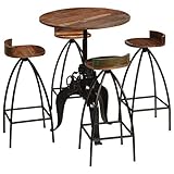 Sitzhöhe vom Boden: 76 cm ROMELAREU Bar-Set 5-TLG. Recyclingholz Massiv Möbel Möbelgarnituren Küchen- & Esszimmergarnituren