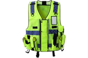 TOPHOMER Gilet di sicurezza in rete ad alta visibilità, gilet con tasche multiple, gilet di sicurezza regolabile con strisce riflettenti, giallo, ◦