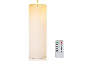 ‎HOMEMORY Homemory 10,2 cm x 30,4 cm Große Wasserdicht Outdoor Flackernden Flammenlose Kerzen, Batteriebetriebene LED Stumpenkerzen mit Fernbedienung und Timer, Long Lasting, Weiß