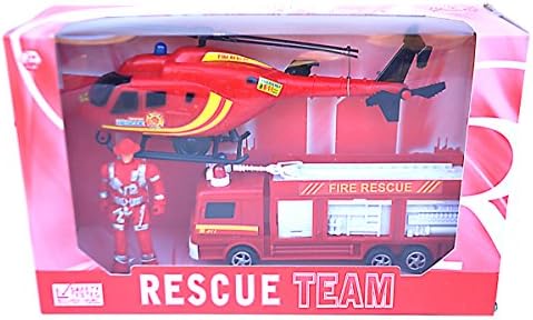 Fire Rescue Team Set, Fire Engine, Fire Helicopter, Fireman.