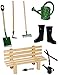 Produktbild 3 tlg. Set Gießkanne + Schere / Heckenschere - Miniatur für Puppenstube Maßstab 1:12 - Schaufel Spaten Gartenset Gärtner
