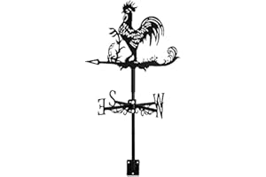 Dyna-Living Wetterhahn Hühner Windfahne Windspiel Rostfreier Stahl Cockerel Weathervane Retro Wetterfahne Mini Deko-Wetterfahne fur Wind Direction Indicator und Dach Garten Deko Schwarz