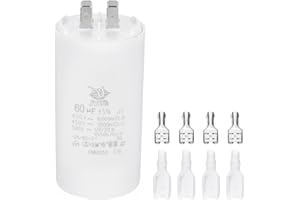 PATIKIL CBB60 60uF Run Capacitor,1 Pcs AC450V 4 Pin Double Insert with Sheath Spring, White