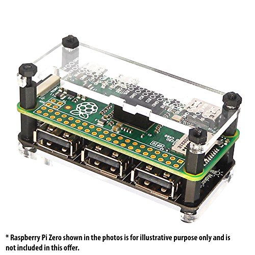 MakerSpot 4-Port USB Hub HAT für Raspberry Pi Zero W / V1.3 mit Acryl Schutz Gehäuse, 2.4A Netzteil & 1.5m Micro USB Kabel mit Ein-Aus Schalter, WLAN, 8GB MicroSD Card, Pin Headers, HDMI Adapter - 3