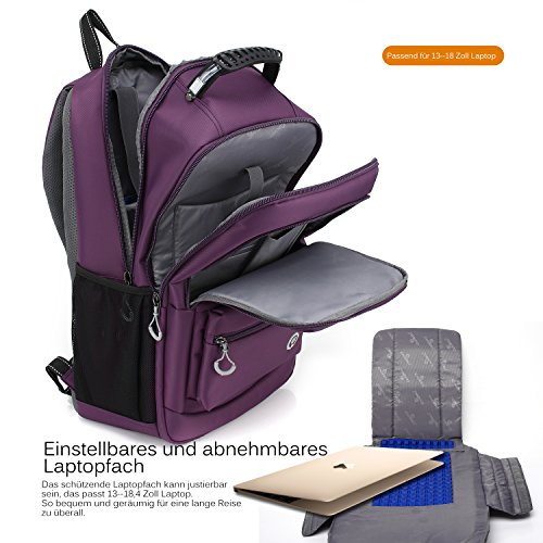 CoolBELL 18,4 Zoll Rucksack Laptop Tasche Reise Rucksack / wasserdicht Wandern Knapsack / Schützende Tagesrucksack passen 15 – 17,3 Zoll Laptop für Dell / HP / Lenovo / Macbook / Acer / Herren / Damen(Violett) - 5