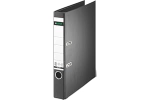 ‎LEITZ Leitz Qualitäts-Ordner 180°, A4, schmal, 5,2 cm Rückenbreite, Spezialpapierkaschierung in Leinenprägung, Blauer Engel, Schwarz, 10080095