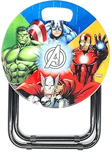 KISHU Foldable Small Study Table for Kids Round Shape Cartoon Character Stool Table for Kids Girls and Boys Perfect Birthday Return Gift Item (Avengers)