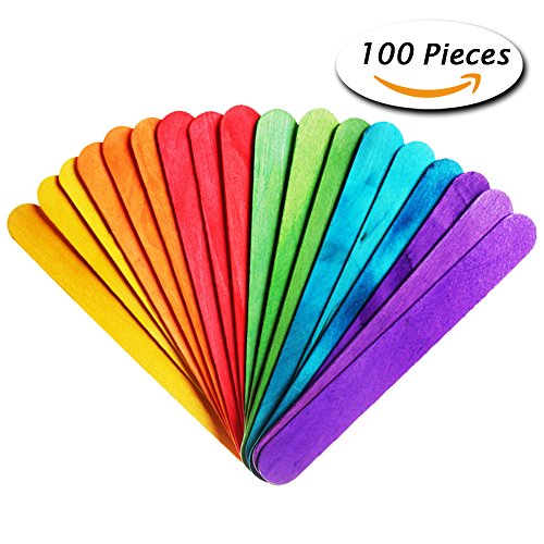 paxcoo 100 PCS Jumbo Holz Craft Sticks farbigen für Hochzeit Programm Fan Griffe und andere Holz-Handwerk