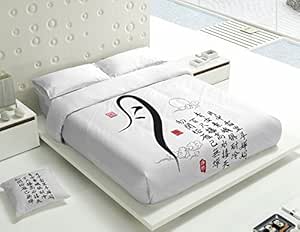 TSUKI Lenzuola Kanwa Zen 100% Cotone - Ispirate Al Giappone, 144 Fili, Stampa Digitale, Letto 105 (Lenzuolo Sopra 180x270 + Federa) - 3