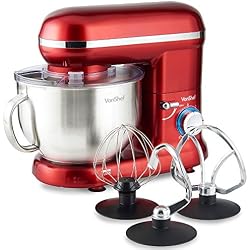 VonShef Robot Pâtissier Robot Petrin Cuisine Multifonctions 800W - Bol de 3,5 L avec dispositif anti-éclaboussures - Livré avec fouet batteur, fouet ballon et crochet de pétrissage - Rouge