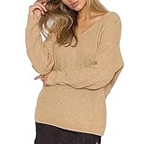iHENGH Neujahrs Karnevalsaktion Damen Herbst Winter Bequem Lässig Mode Frauen Herbst Winter Lose Langarm V Ausschnitt Cross Sweater Solid Shirt Top