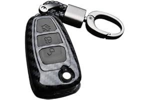 Happyit ABS Carbon Fiber Shell+Silicone Car Key Cover Case Keychain for Ford Focus Mondeo Edge Fiesta Kuga MK4 Fusion Escort Ecosport 3 Buttons (C carbon fiber + black)