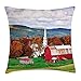 Produktbild Donnay Farmhouse Throw Pillow Cushion Cover, Historic Vermont United States Northeast American Autumn Season Illustration, Decorative Square Accent Pillow Case, 16 X 16 Inches, Multicolor