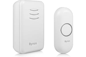 Byron DBY-22311 trådlös dörrklocka, 16 melodier och upp till 150 meter räckvidd, kan anslutas till 6 dörrklockor, 5 nivåer volym, klocka och ringklocka med batteri