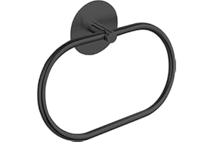 JXINLODGEG Black Towel Holder，Self Adhesive Towel Ring for Bathroom, SUS 304 Stainless Steel Hand Towel Rail Rack Wall Mounted Towel Hanger for Bathroom Organizer, Kitchen - Black