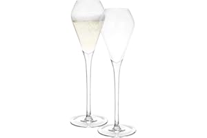KATIE JAYNETM Katie Jayne Juego de 4 copas de champán Tulip, 210 ml, hechas a mano, vaso soplado por la boca, tallo alto y delgado para champán, vino y prosecco, vajilla para bodas, Navidad, juego de regalo moderno