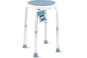 HEFTMAN Sgabello da doccia rotondo, facile da montare, con sedile girevole a 360°, 8 regolazioni in altezza, per anziani, incinte, disabili, feriti, piedini antiscivolo e telaio in alluminio