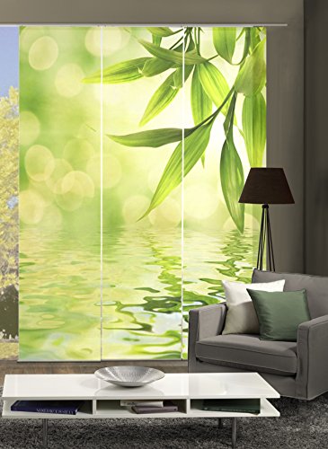 Home fashion 88918-168 grün „MARSEILLE“ Digitaldruck Schiebevorhang, Stoff, grün, 245 x 60 x 245 cm - 2