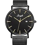 SONGDU Herren Unisex Ultra dünn Analog Quarz Schwarz...